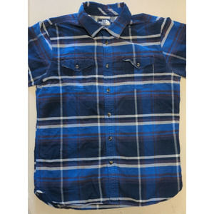 The North Face Sz Medium Blue White Multicolor Flannel Button Up Shirt EUC